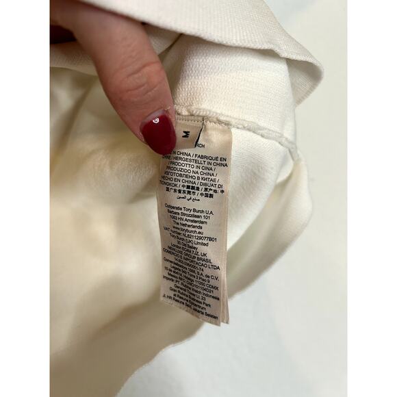 Tory Burch Logo Mock Neck Top Short Sleeve Knit T Shirt - Picture 3 of 5